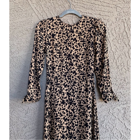 REFORMATION Tan & Black Spotted Leopard Print Tie Sleeve Port Blitz Midi Dress - Picture 4 of 12